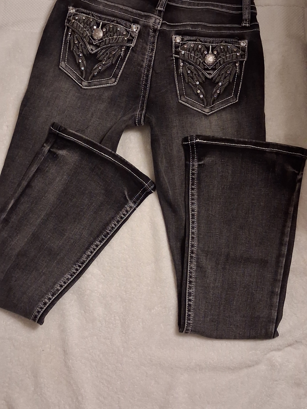 NWT Fire & Rain Black Acid Wash Angel Wings Rhinestone Jeans Size 9/29